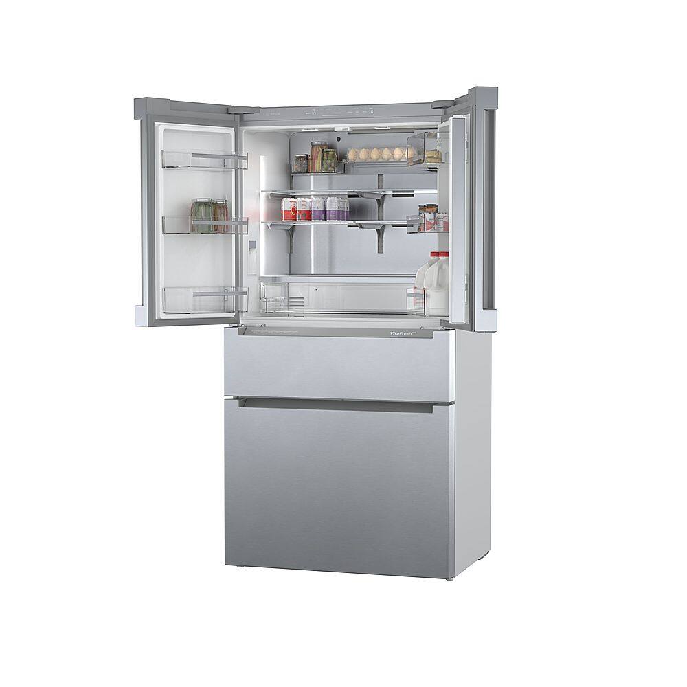 Alt View 4. Bosch - 800 Series 20.5 Cu. Ft. 4-Door French Door Counter-Depth Smart Refrigerator - Stainless steel.