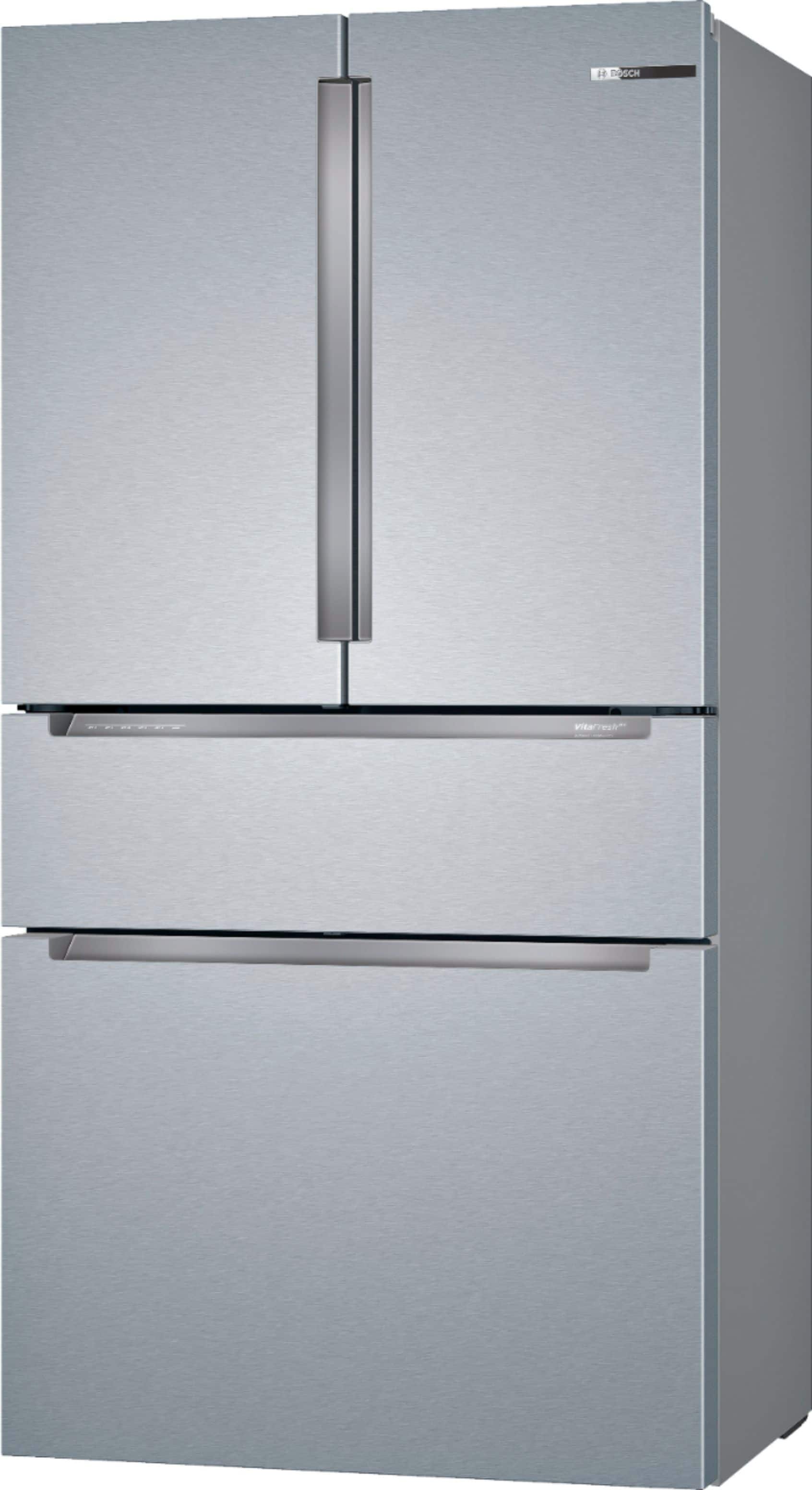 Left. Bosch - 800 Series 20.5 Cu. Ft. 4-Door French Door Counter-Depth Smart Refrigerator - Stainless steel.