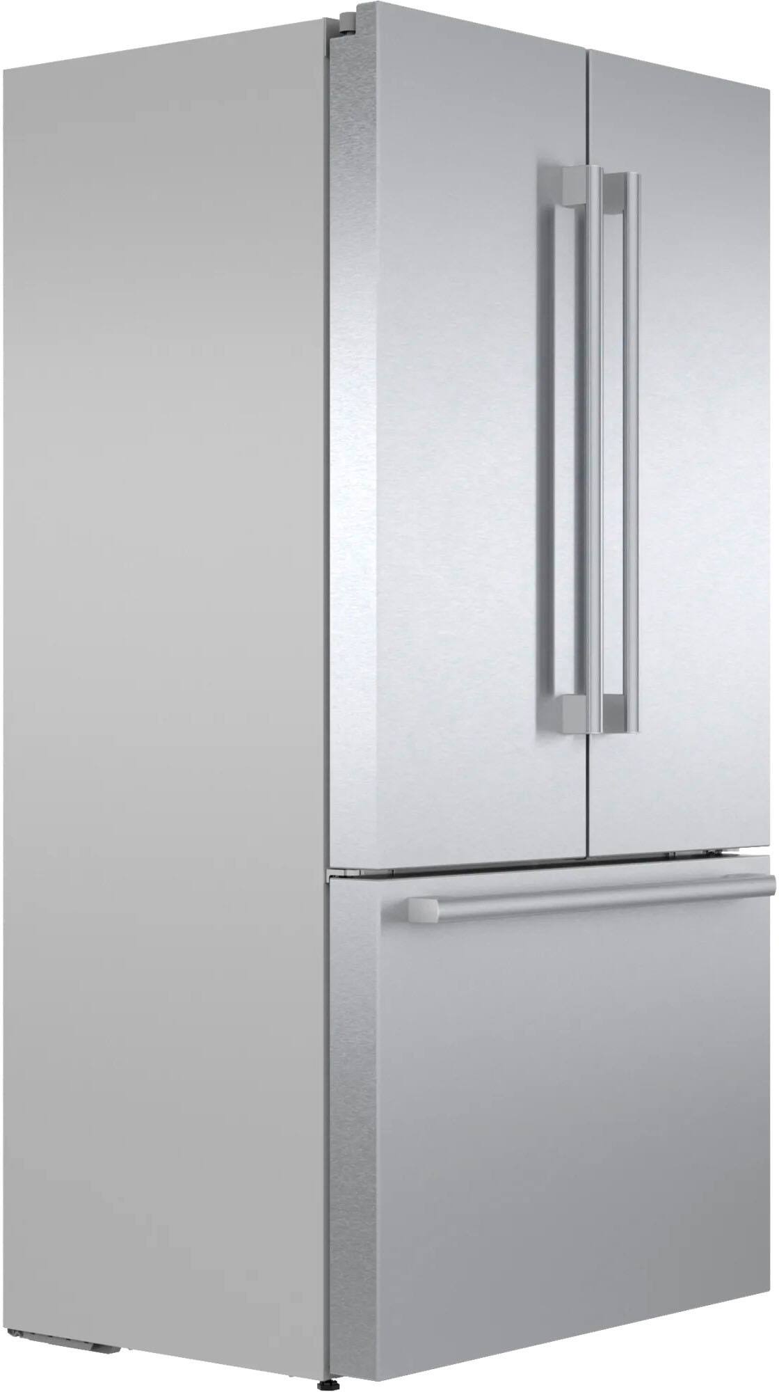 Angle. Bosch - 800 Series 21 Cu. Ft. French Door Counter-Depth Smart Refrigerator - Stainless steel.
