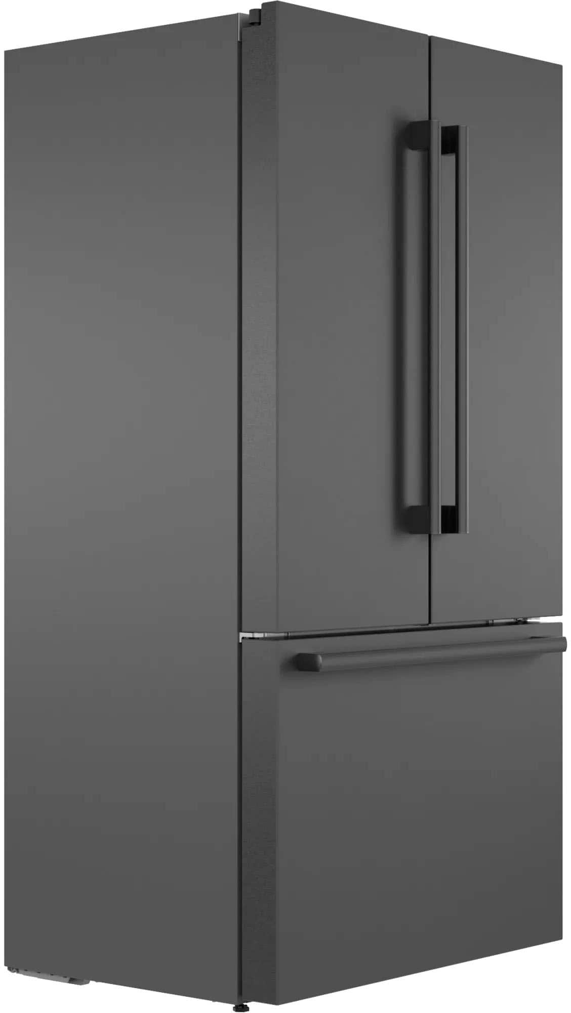 Angle. Bosch - 800 Series 21 Cu. Ft. French Door Counter-Depth Smart Refrigerator - Black stainless steel.
