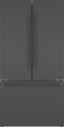 Front. Bosch - 800 Series 21 Cu. Ft. French Door Counter-Depth Smart Refrigerator - Black stainless steel.