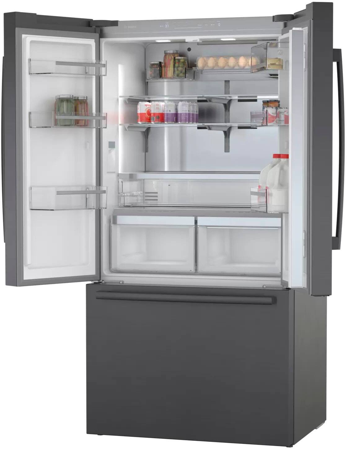 Alt View 12. Bosch - 800 Series 21 Cu. Ft. French Door Counter-Depth Smart Refrigerator - Black stainless steel.