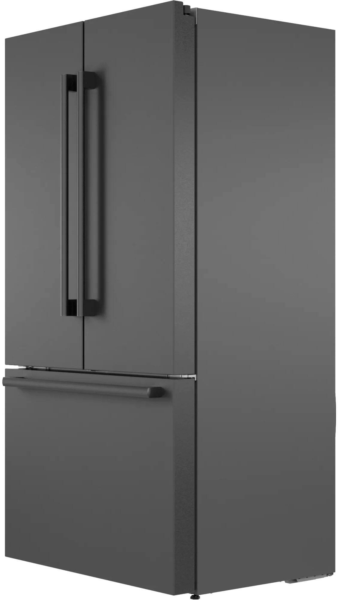 Left. Bosch - 800 Series 21 Cu. Ft. French Door Counter-Depth Smart Refrigerator - Black stainless steel.