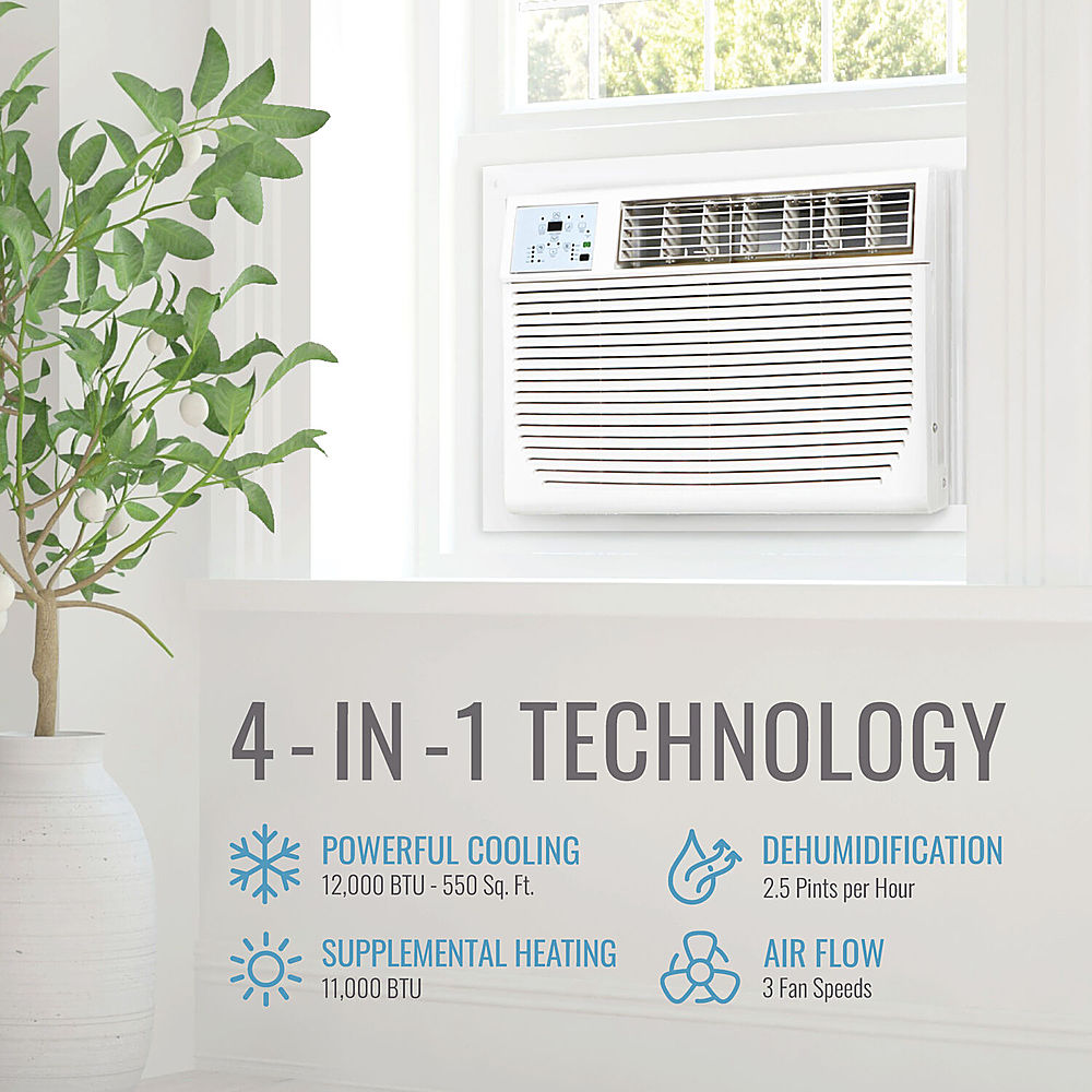 Angle View: Keystone - 550 Sq. Ft. 12,000 BTU Window Air Conditioner and 11,000 BTU Heater - White