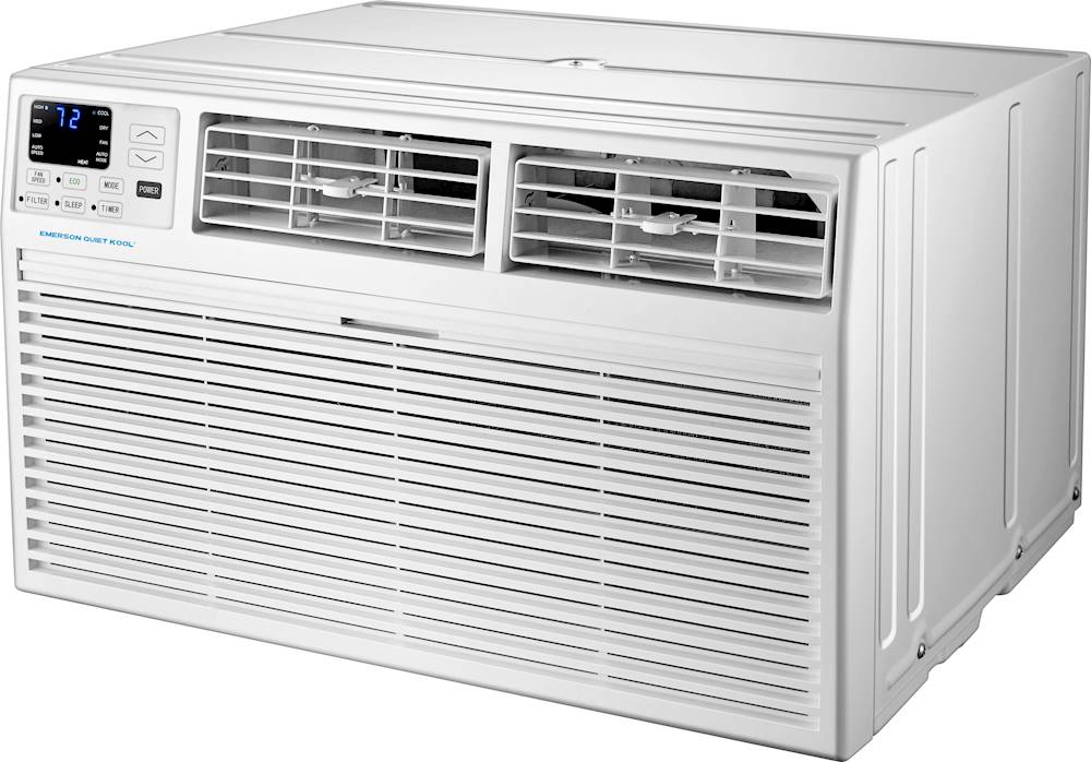 Left View: Emerson Quiet Kool - 550 Sq. Ft. 12,000 BTU Through-the-Wall Air Conditioner and 10,600 BTU Heater - White