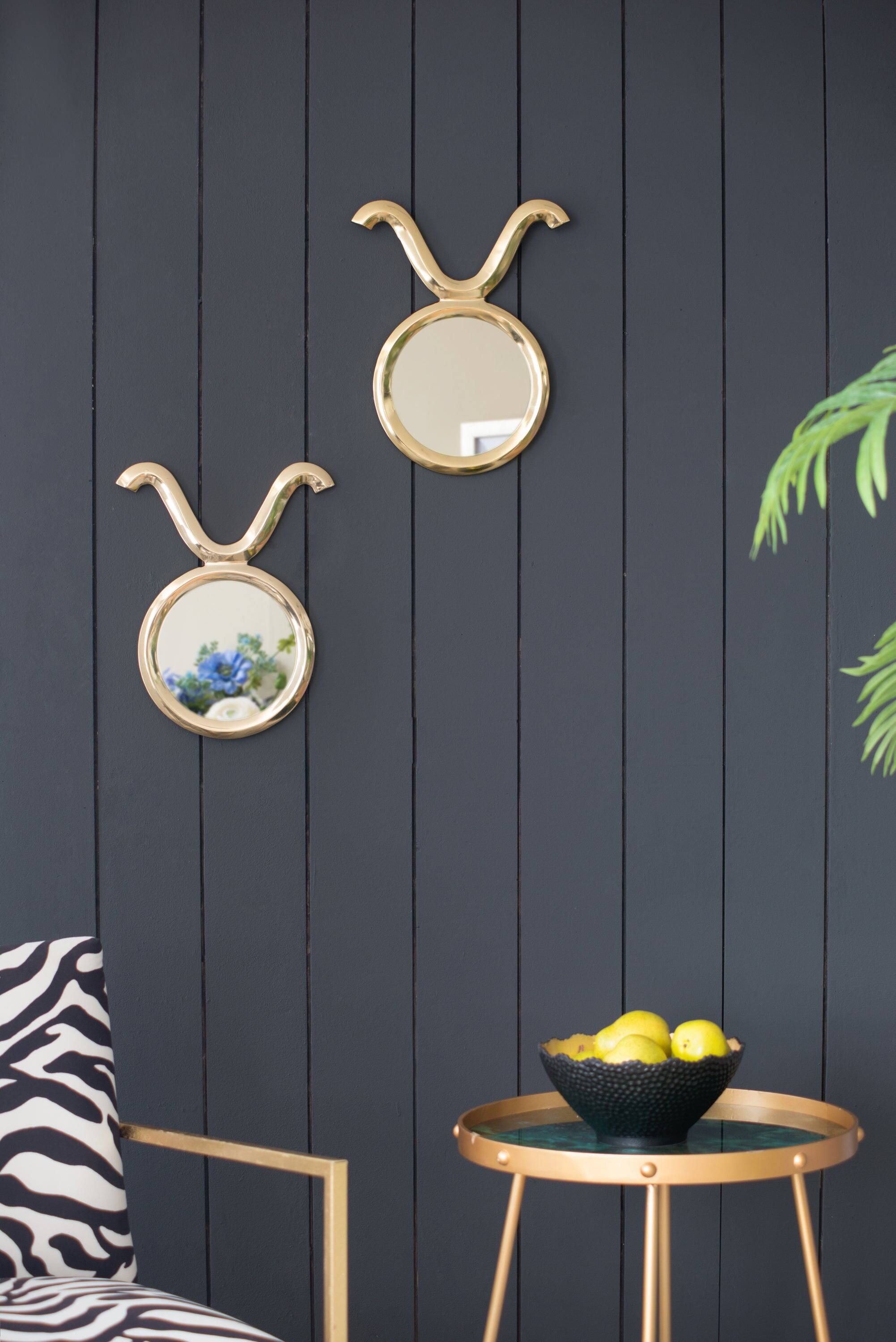 Left. BreeBe - 12.5' x 16' Modern Gold Round Mirror with Aluminum Frame, Wall Decor for Entryway Living Room Hallway - Gold.