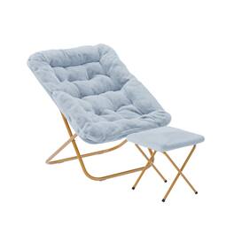 Emma + Oliver - Aisling Oversized Folding Saucer Chair and Ottoman for Dorm, Bedroom - Aqua Fabric/Soft Gold Frame