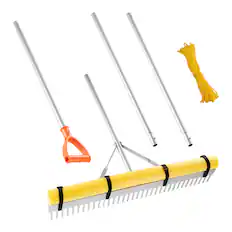 Front. VEVOR - Landscape Rake, 36 inch Wide Head 133 inch Handle, Large Heavy Duty Aluminum Landscaping Leaf Rake Tool - Sliver.