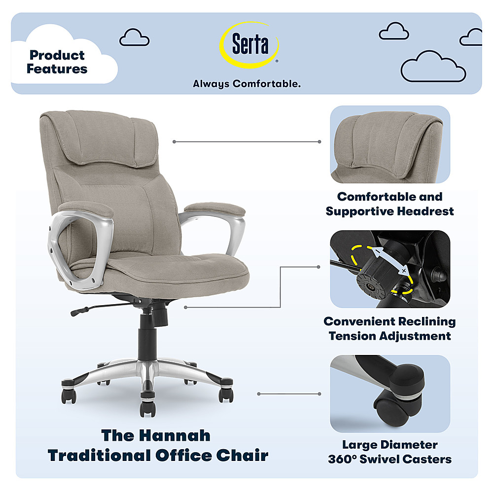 Left View: Serta - Hannah II 5-Pointed Star Microfiber Executive Chair - Gray