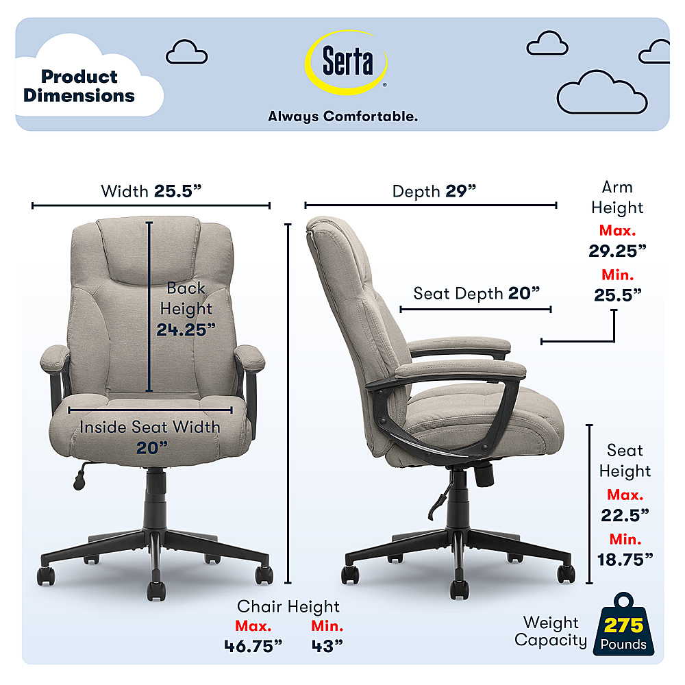 Serta Connor Upholstered Executive High-Back Office Chair with Lumbar  Support Microfiber Gray 43672D - Best Buy