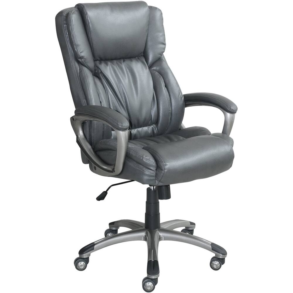 Left View: Serta - 5-Pointed Star Bonded Leather Executive Chair - Gray