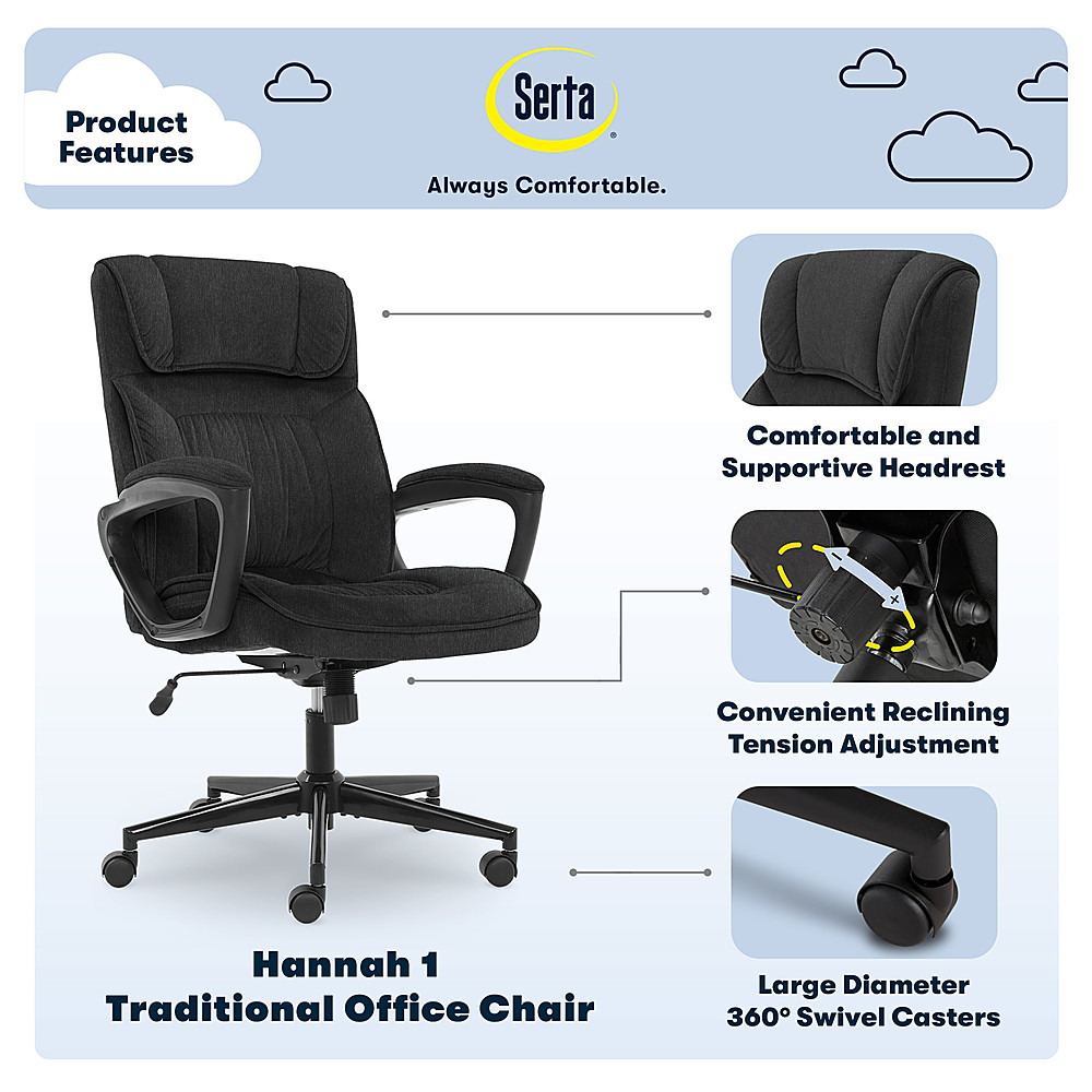 Best Buy: Serta Hannah Upholstered Executive Office Chair with Headrest  Pillow Charcoal Gray 43670D