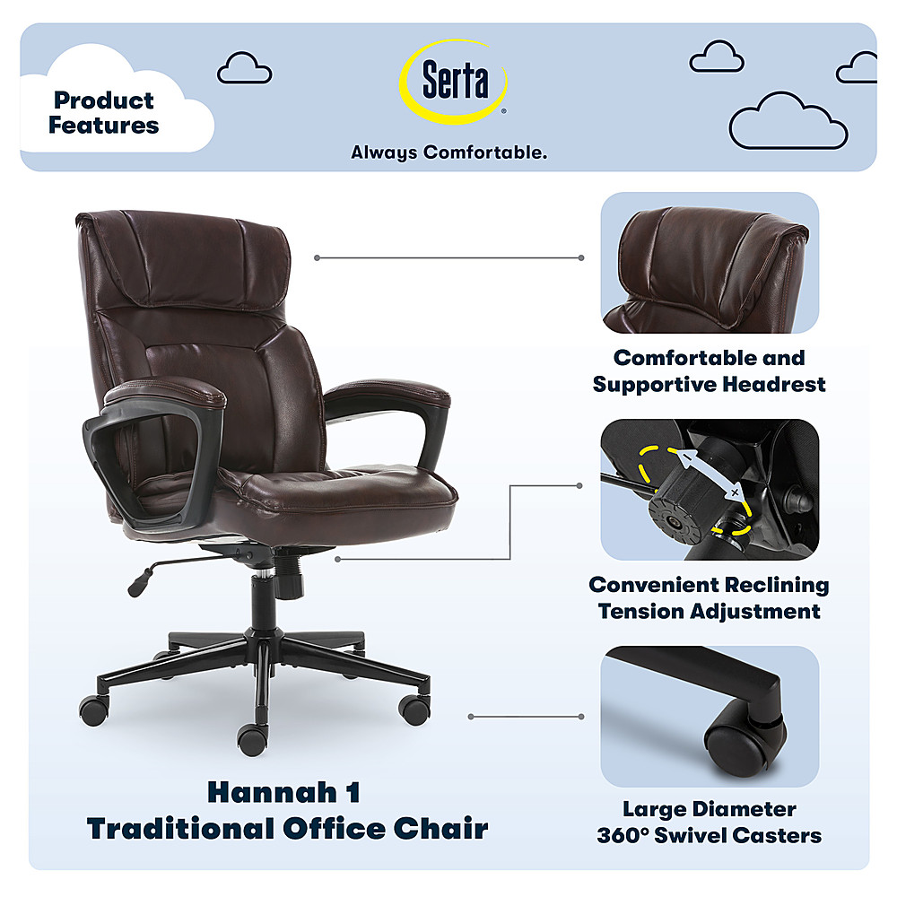 Best Buy: Serta Hannah Upholstered Executive Office Chair with Headrest  Pillow Smooth Bonded Leather Biscuit 43670G