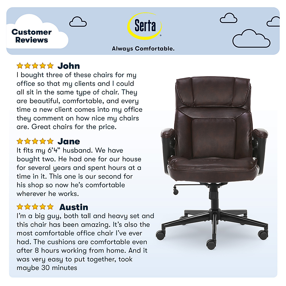 Serta Hannah Upholstered Executive Office Chair with Headrest Pillow Smooth  Bonded Leather Cognac 43670H - Best Buy