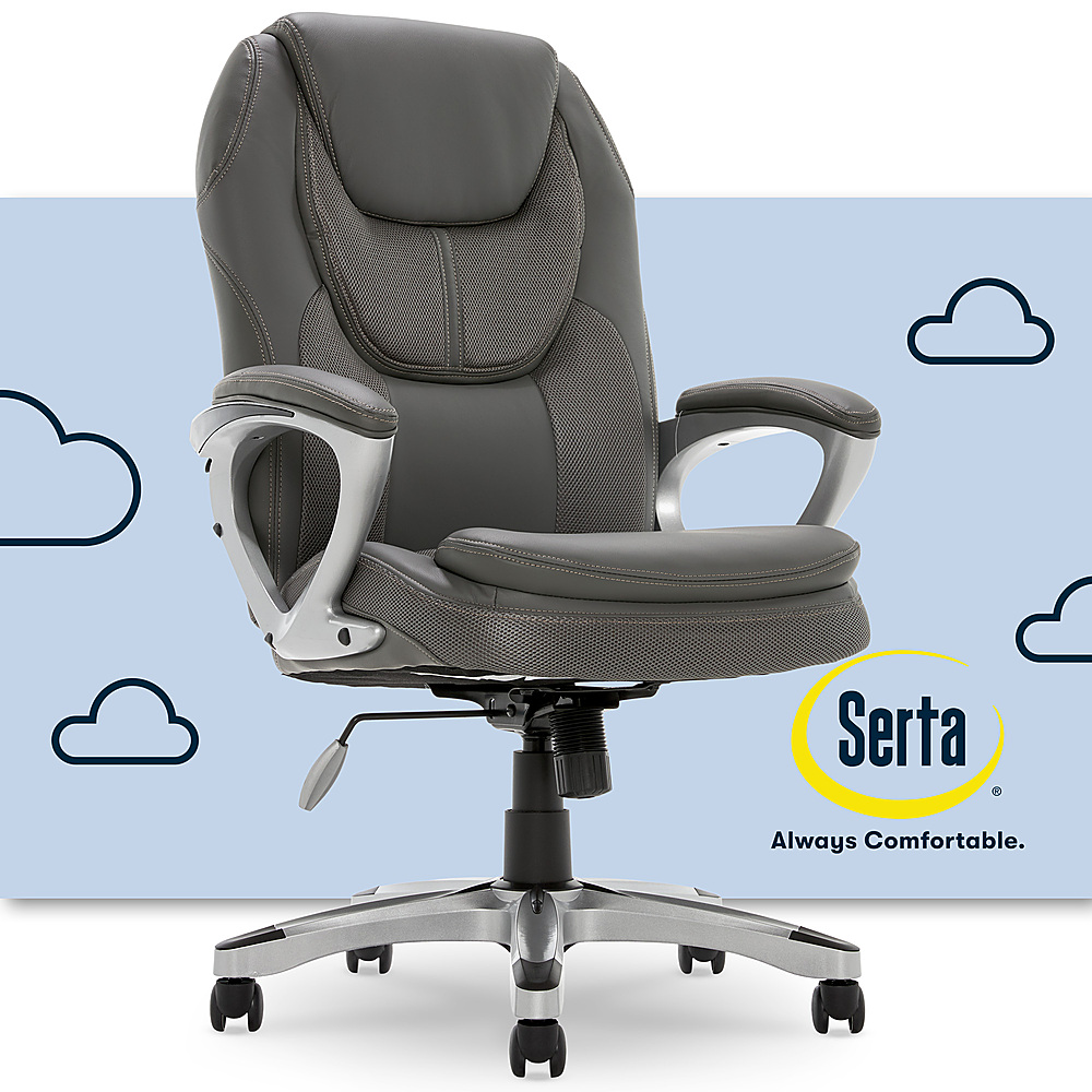 Angle View: Serta - Amplify Work or Play Ergonomic High-Back Faux Leather Swivel Executive Chair with Mesh Accents - Duo Gray