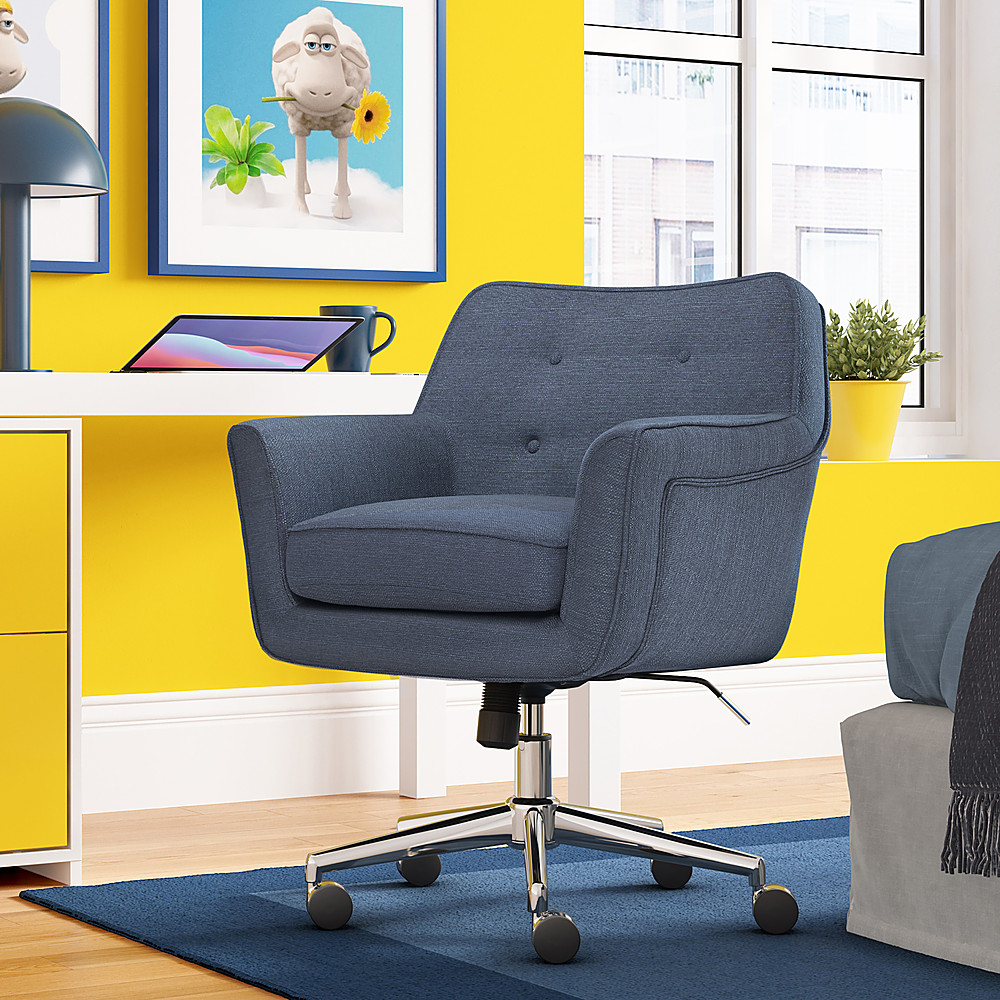 Left View: Serta - Ashland Memory Foam & Twill Fabric Home Office Chair - Blue