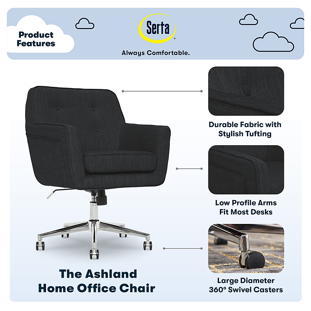 Left View: Serta - Ashland Memory Foam & Twill Fabric Home Office Chair - Charcoal Charm