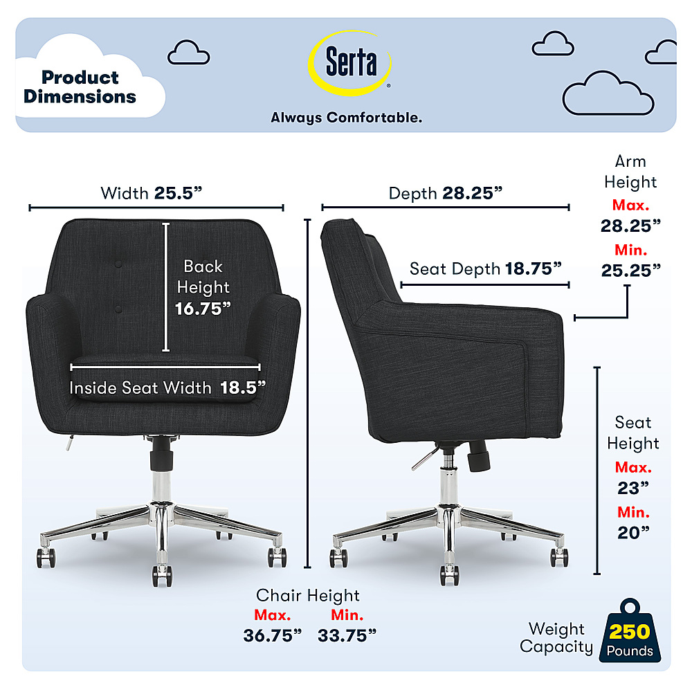 Angle View: Serta - Leighton Modern Fabric & Memory Foam Home Office Chair - Soft Medium Gray