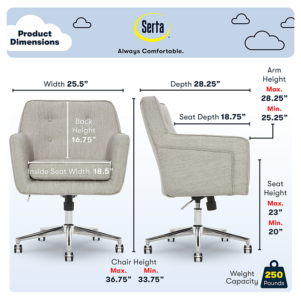 Left View: Serta - Ashland Fabric & Memory Foam Home Office Chair - Lure Light Gray