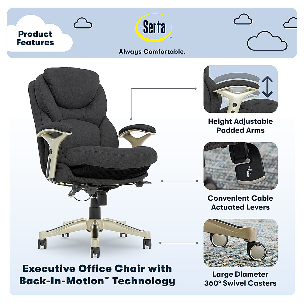 Left View: Serta - Works Fabric Executive Chair - Dark Gray