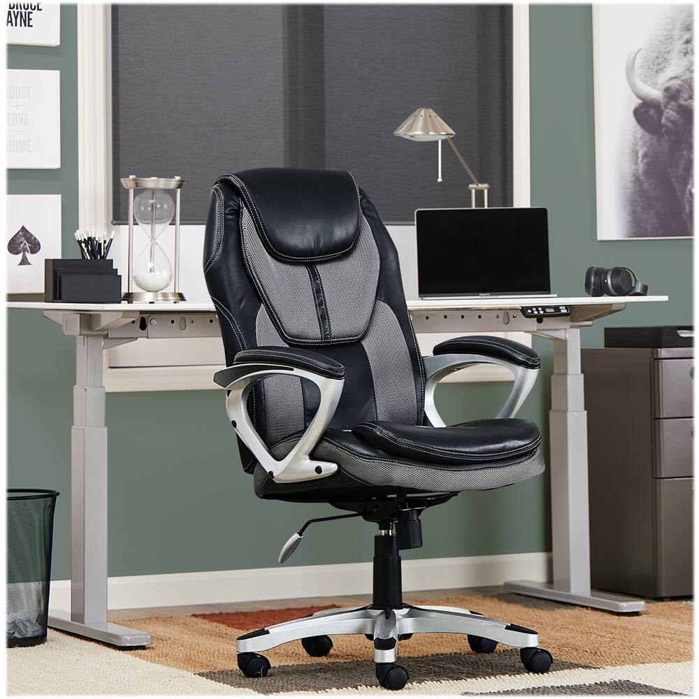 Alt View 18. Serta - Executive Office Chair with Ergonomic Lumbar Support Padded Arms Modern Computer Chair Swivel Leather and Mesh - Gray.