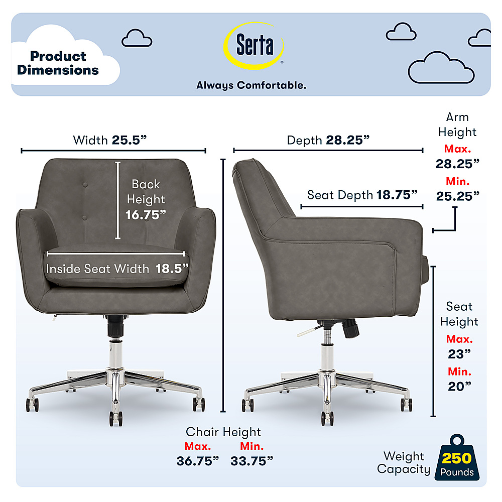 Angle View: Serta - Ashland Bonded Leather & Memory Foam Home Office Chair - Gray