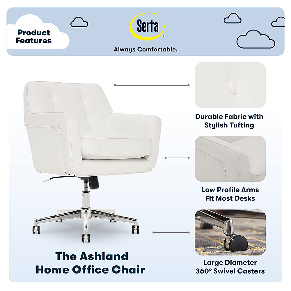 Angle View: Serta - Ashland Bonded Leather & Memory Foam Home Office Chair - White