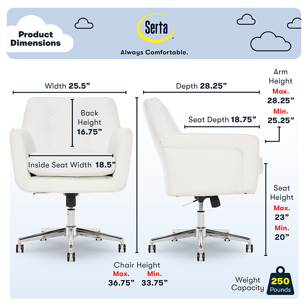 Left View: Serta - Ashland Bonded Leather & Memory Foam Home Office Chair - White