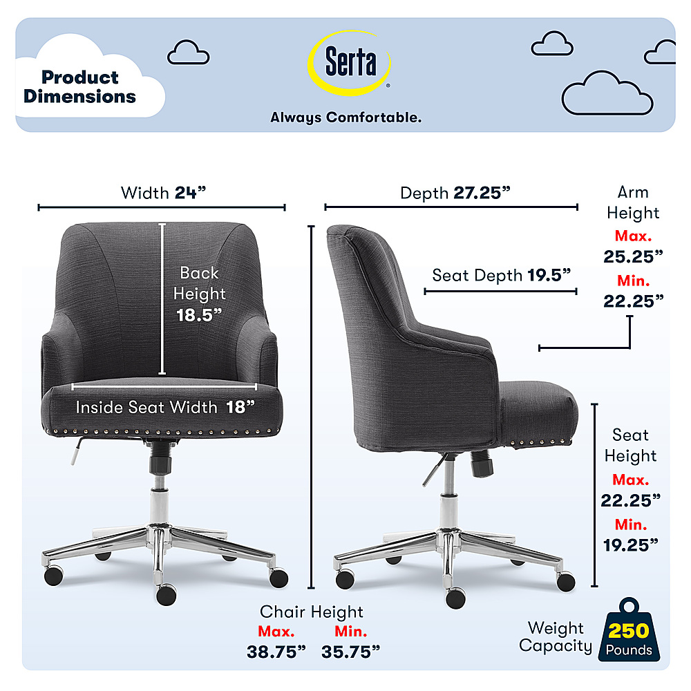 Left View: Serta - Leighton Modern Memory Foam & Twill Fabric Home Office Chair - Graphite