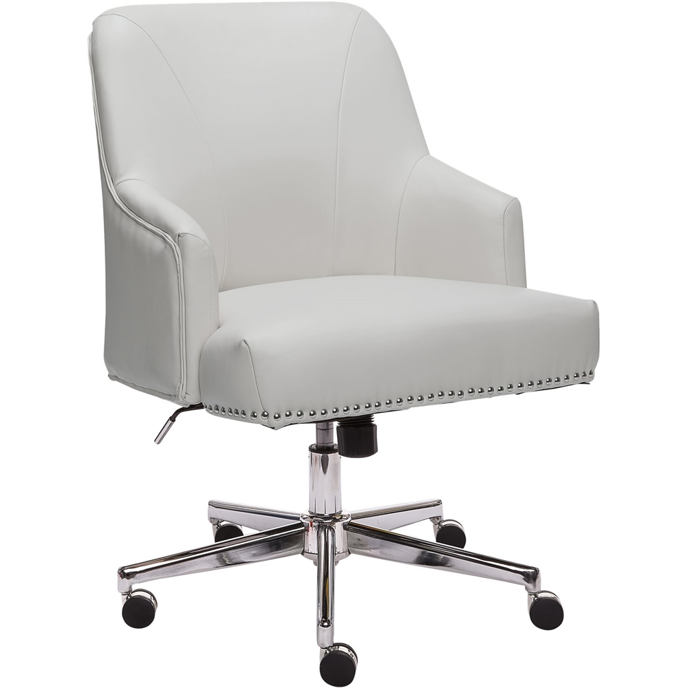 Left View: Serta - Leighton Modern Bonded Leather & Memory Foam Home Office Chair - White