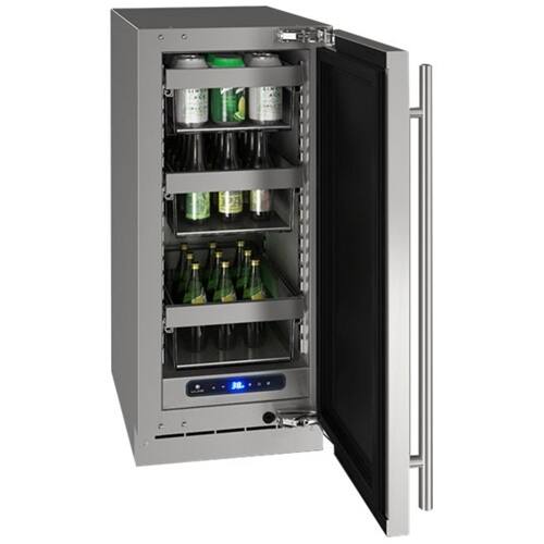 Left. U-Line - 5 Class 72-Can Beverage Cooler - Stainless Steel.