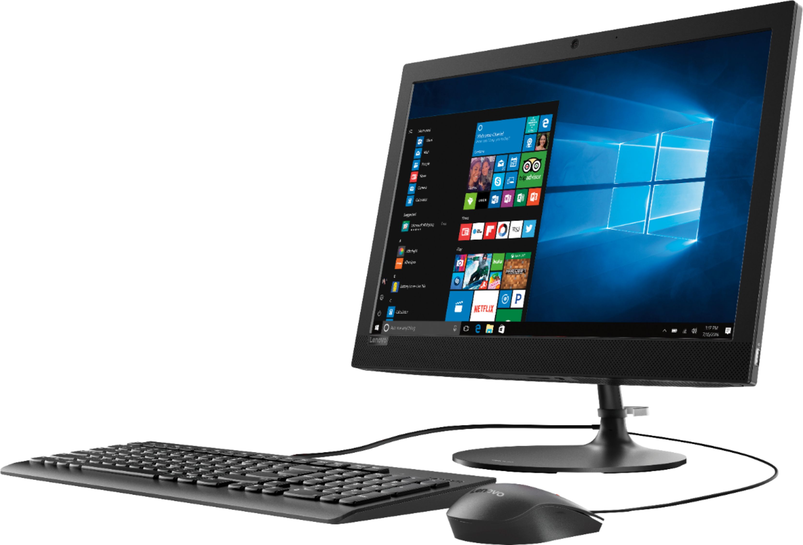 Left View: Lenovo - Geek Squad Certified Refurbished 330-20AST 19.5" All-In-One - AMD E2-Series - 4GB Memory - 500GB Hard Drive - Black