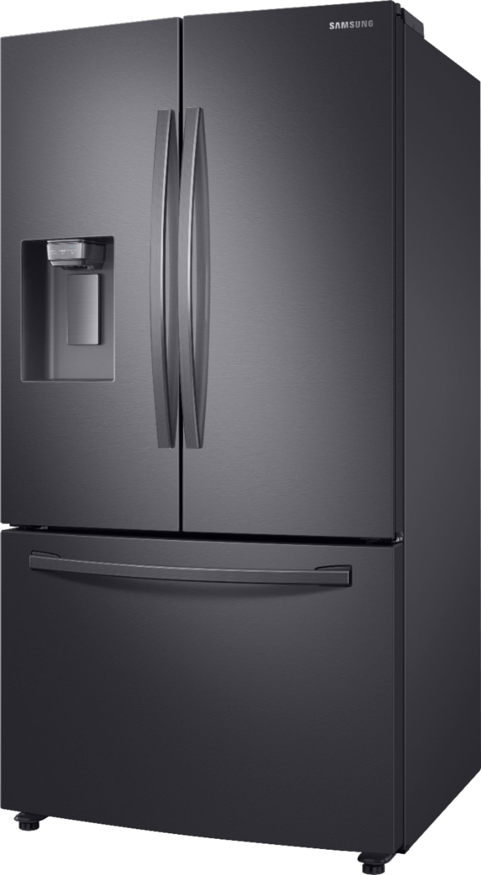 Left View: Samsung - 28 Cu. Ft. French Door Fingerprint Resistant Refrigerator with CoolSelect Pantry - Black stainless steel