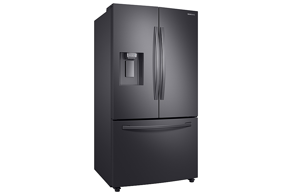 Angle View: Samsung - 22.6 Cu. Ft. French Door Counter-Depth Fingerprint Resistant Refrigerator with CoolSelect Pantry - Black stainless steel
