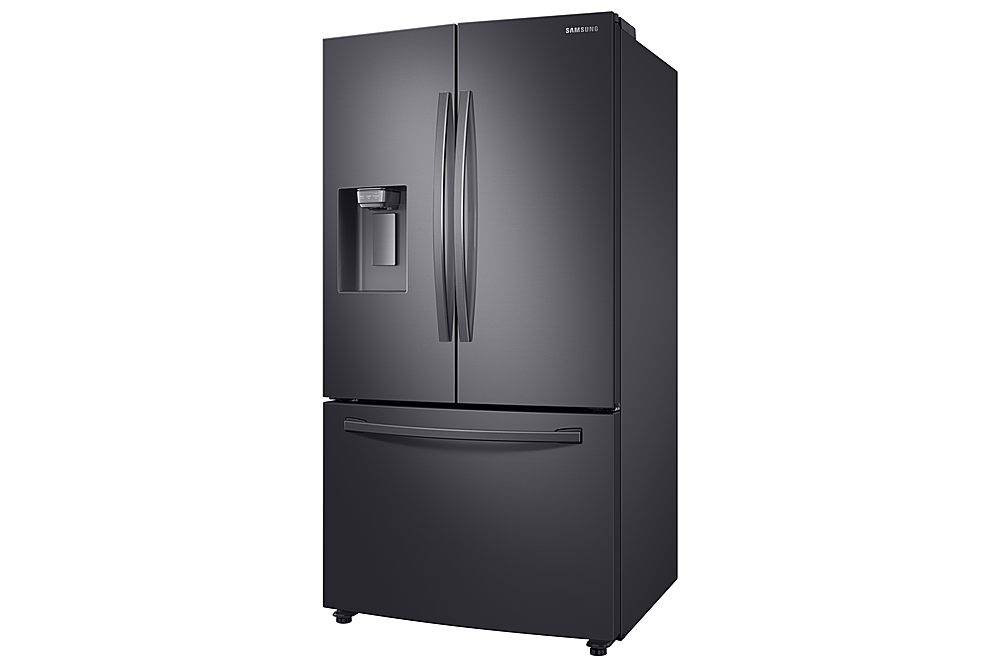 Left View: Samsung - 22.6 Cu. Ft. French Door Counter-Depth Fingerprint Resistant Refrigerator with CoolSelect Pantry - Black stainless steel
