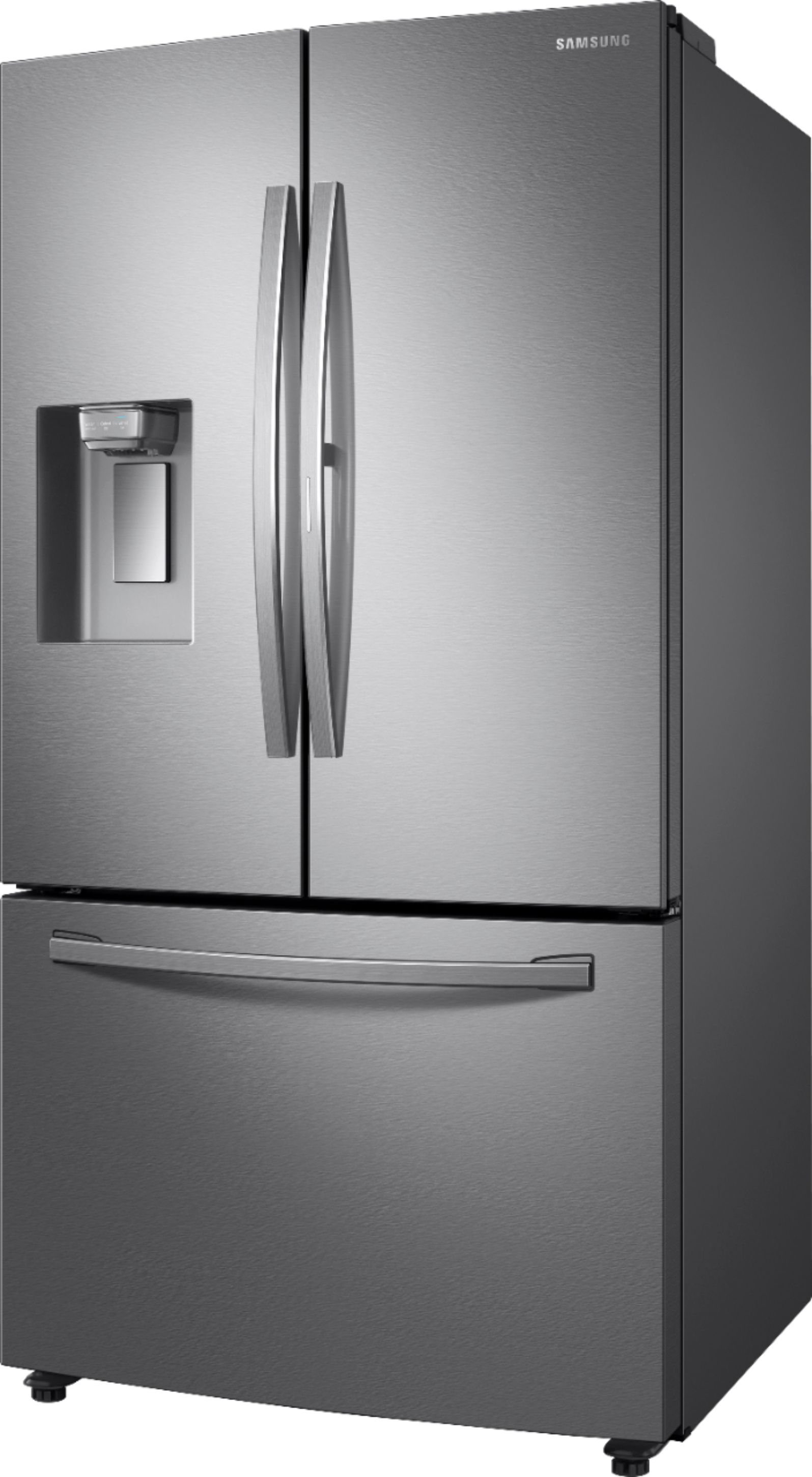 Left View: Samsung - 27.8 Cu. Ft. French Door Fingerprint Resistant Refrigerator with Food Showcase - Stainless steel