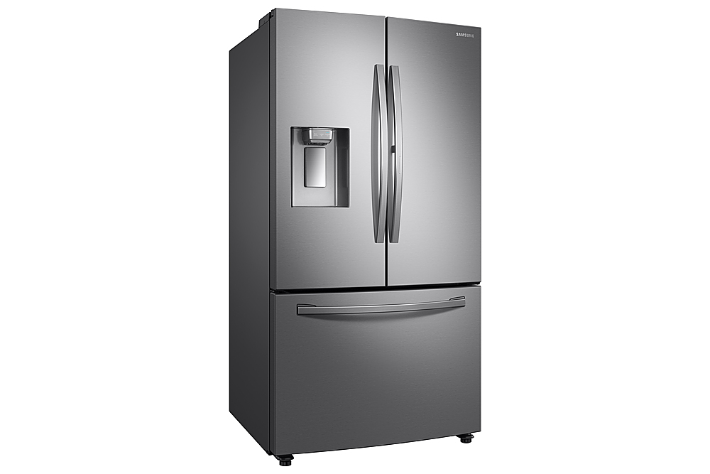 Angle View: Samsung - 22.5 Cu. Ft. French Door Counter-Depth Fingerprint Resistant Refrigerator with Food Showcase - Stainless steel