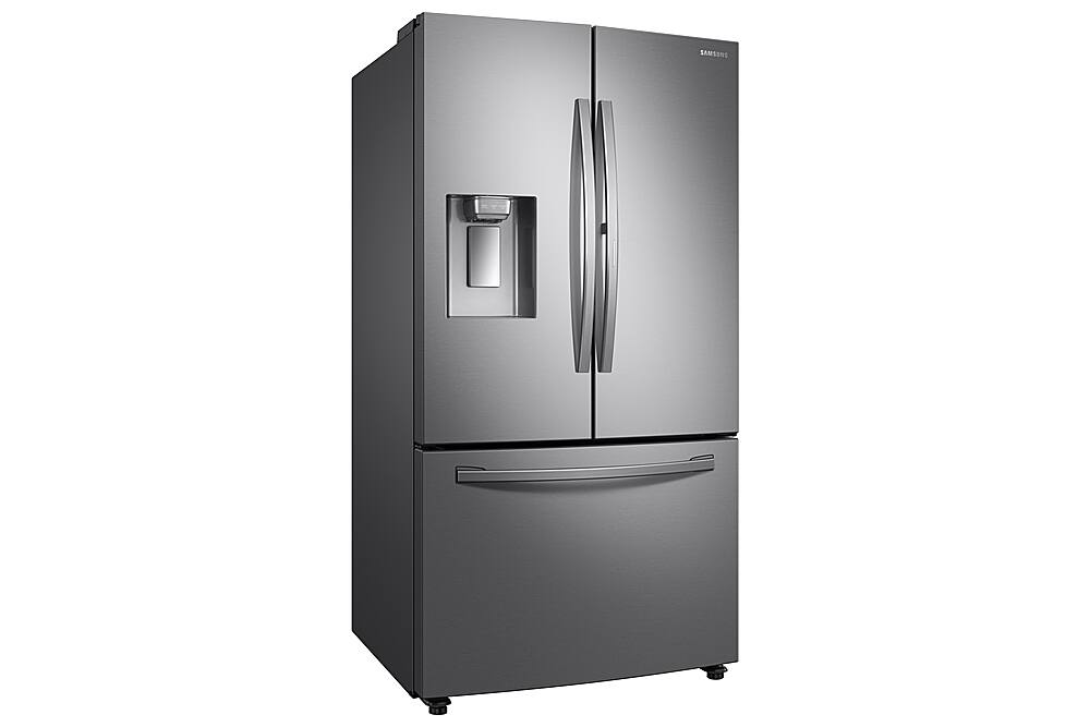 Angle. Samsung - 22.5 Cu. Ft. French Door Counter-Depth Fingerprint Resistant Refrigerator with Food Showcase - Stainless steel.