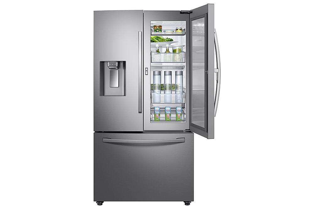 Front. Samsung - 22.5 Cu. Ft. French Door Counter-Depth Fingerprint Resistant Refrigerator with Food Showcase - Stainless steel.