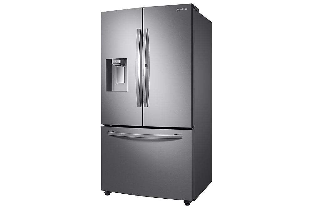 Left View: Samsung - 22.5 Cu. Ft. French Door Counter-Depth Fingerprint Resistant Refrigerator with Food Showcase - Stainless steel