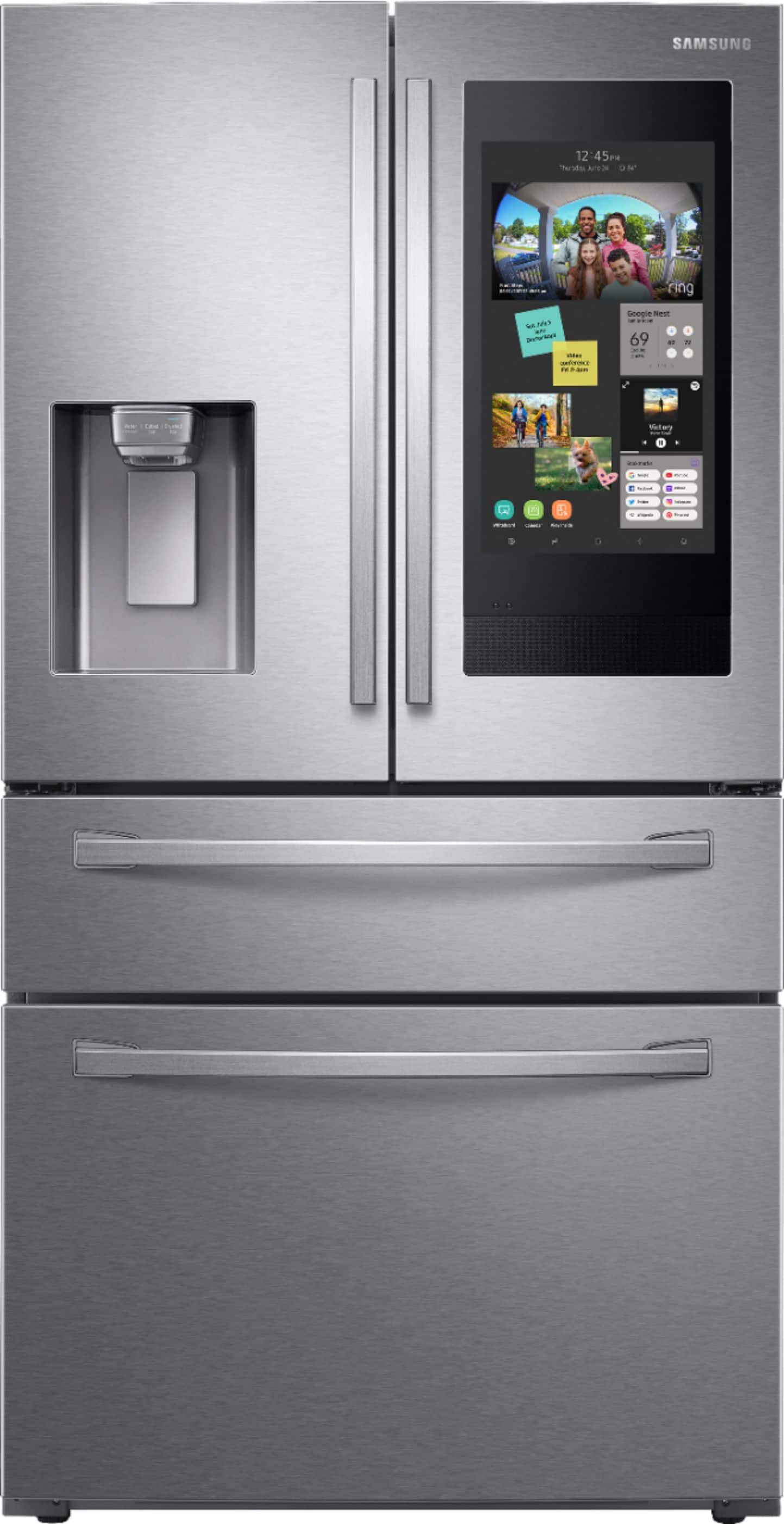 Front. Samsung - 27.7 cu. ft. 4-Door French Door Smart Refrigerator with Family Hub - Stainless Steel.