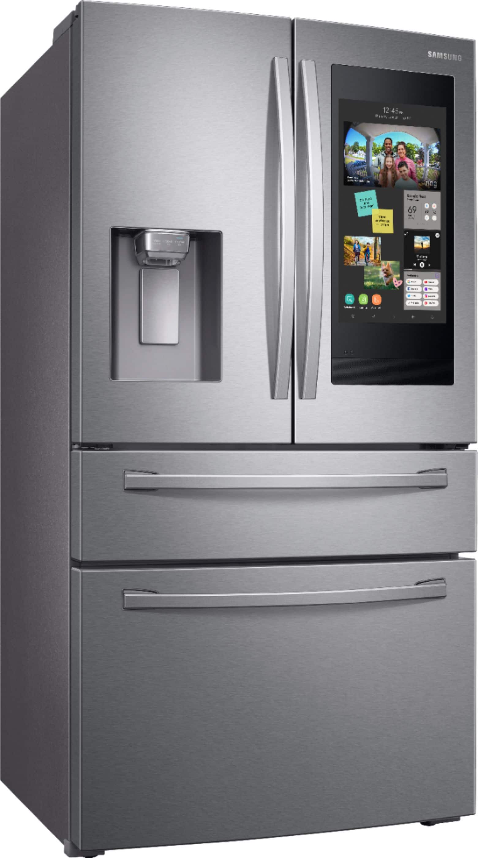 Left. Samsung - 27.7 cu. ft. 4-Door French Door Smart Refrigerator with Family Hub - Stainless Steel.