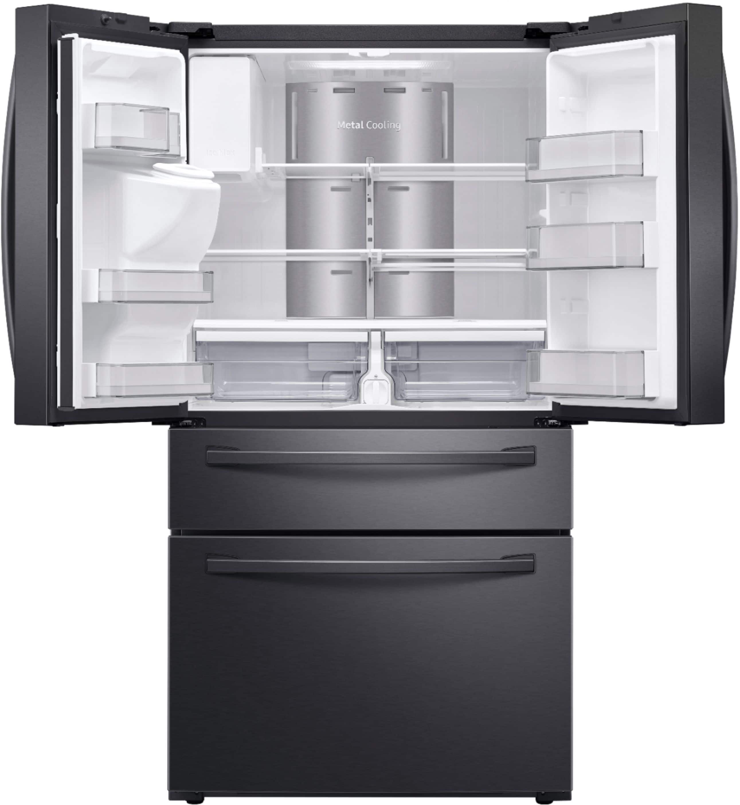Alt View 2. Samsung - Family Hub 27.7 Cu. Ft. 4-Door French Door Fingerprint Resistant Refrigerator - Black stainless steel.