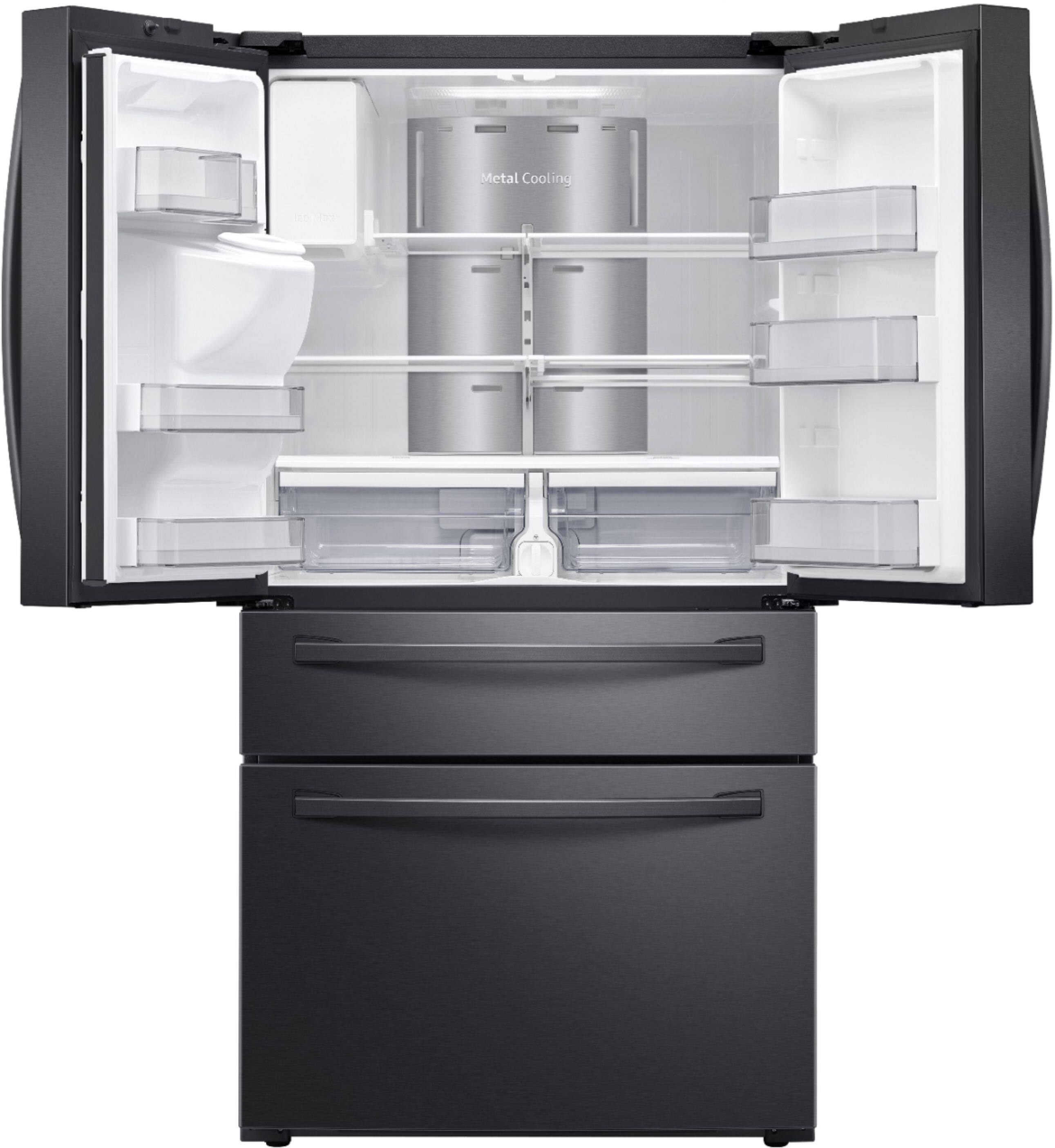 Alt View 2. Samsung - Family Hub 27.7 Cu. Ft. 4-Door French Door  Fingerprint Resistant Refrigerator - Black stainless steel.