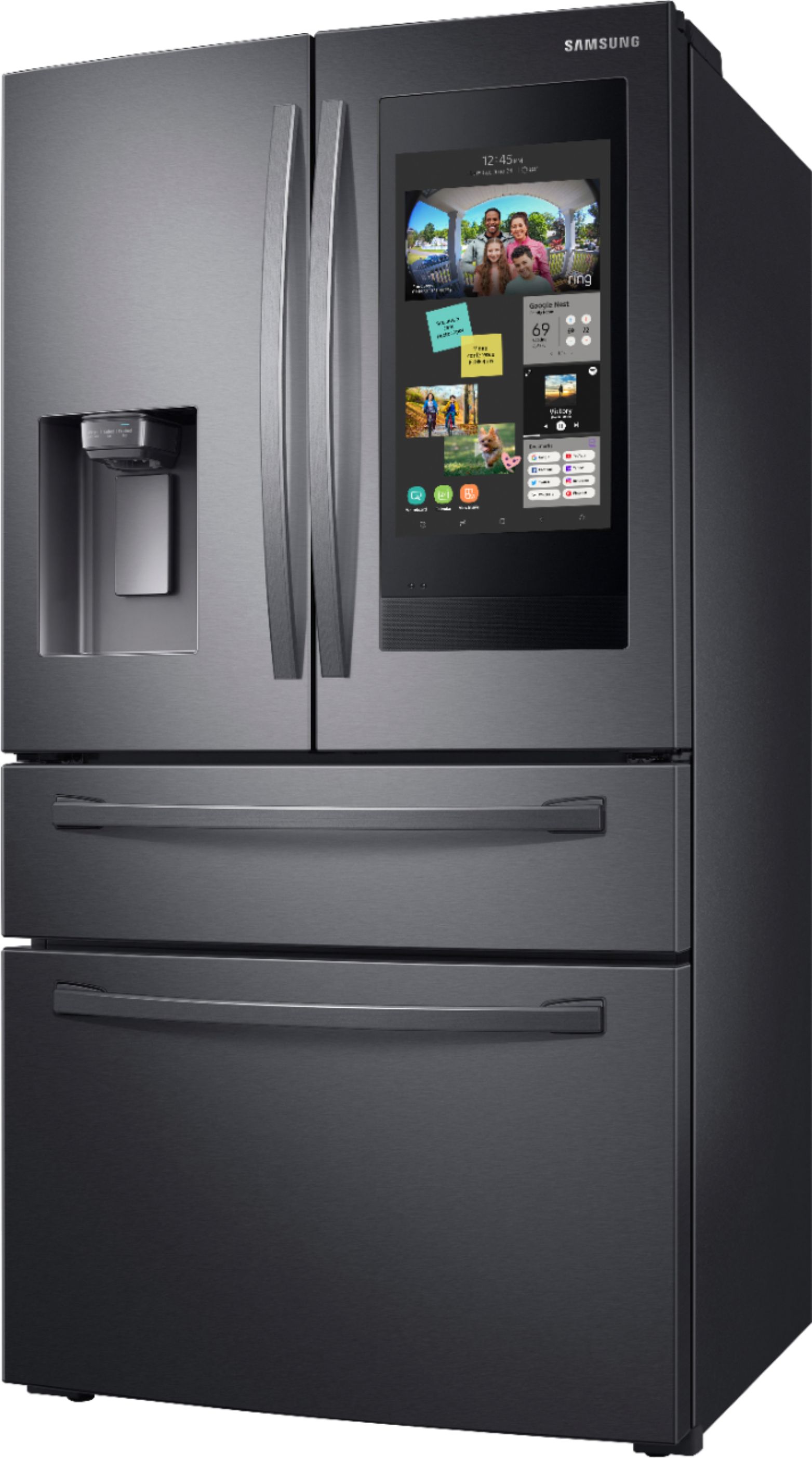 Left View: Samsung - Family Hub 27.7 Cu. Ft. 4-Door French Door  Fingerprint Resistant Refrigerator - Black stainless steel
