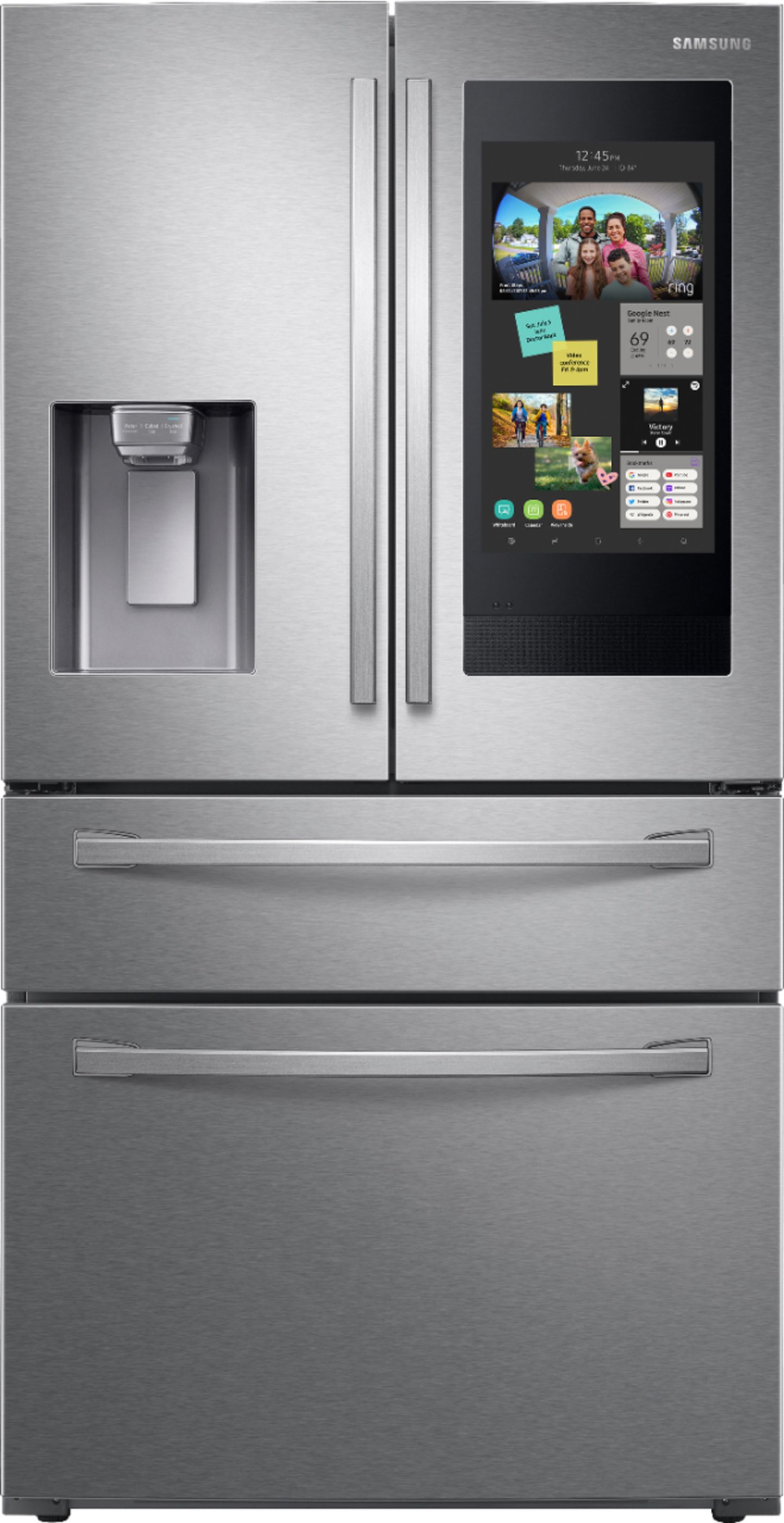 Samsung Family Hub 22 2 Cu Ft 4 Door French Door Counter Depth Fingerprint Resistant Refrigerator Stainless Steel Rf22r7551sr Best Buy