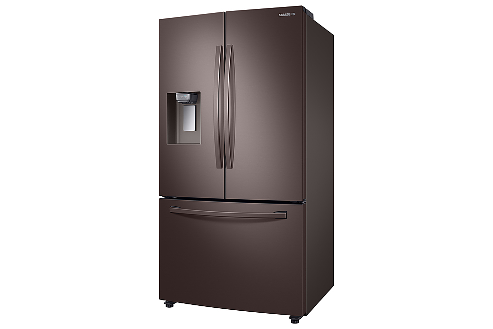 Left View: Samsung - 22.6 cu. ft. French Door Counter Depth Smart Refrigerator with CoolSelect Pantry - Tuscan Stainless Steel