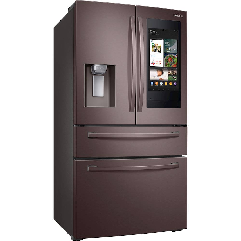 Angle View: Samsung - Family Hub 27.7 Cu. Ft. 4-Door French Door Fingerprint Resistant Refrigerator - Tuscan stainless steel