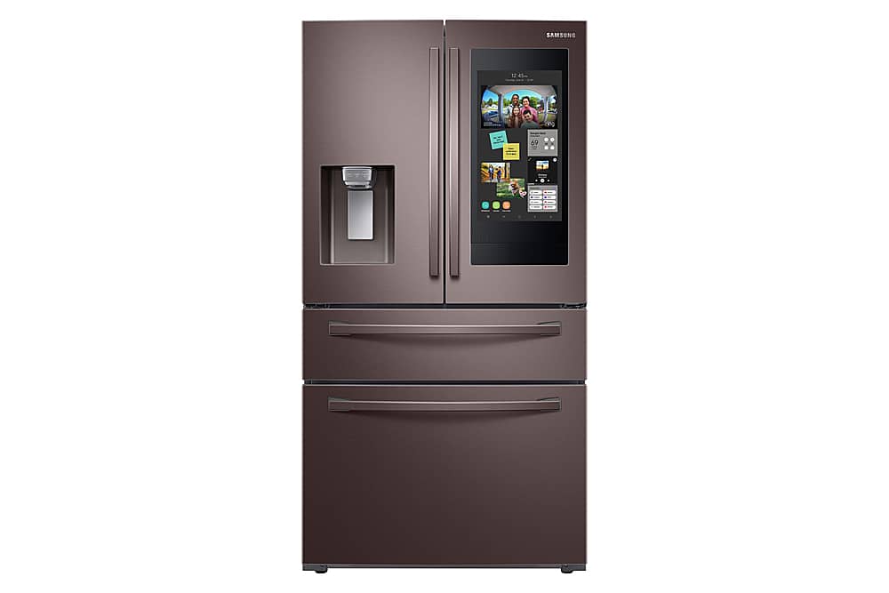 Front. Samsung - 27.7 cu. ft. 4-Door French Door Smart Refrigerator with Family Hub - Tuscan Stainless Steel.