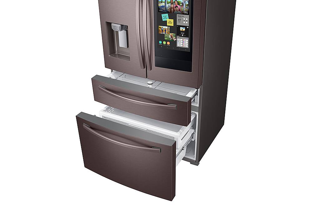 Alt View 3. Samsung - 27.7 cu. ft. 4-Door French Door Smart Refrigerator with Family Hub - Tuscan Stainless Steel.
